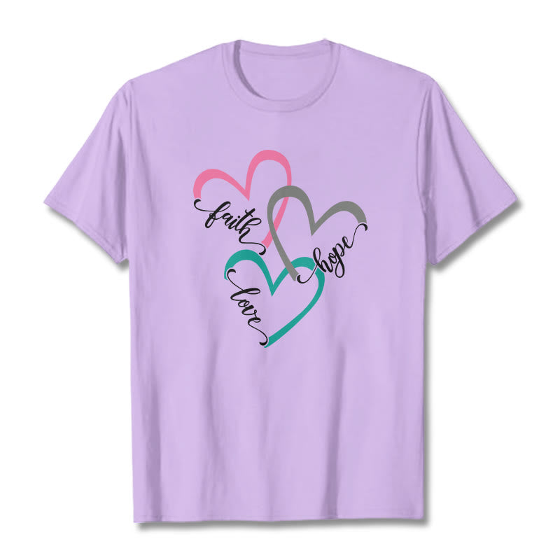 Christianartworkshop Faith Hope Love Christian Heart Design Unisex T-shirt for Believers - Light Purple - 2XL - image 13