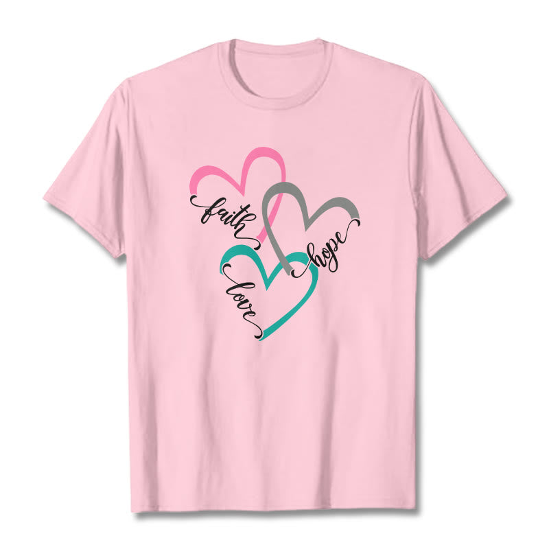 Christianartworkshop Faith Hope Love Christian Heart Design Unisex T-shirt for Believers - Light Pink - 2XL - image 17