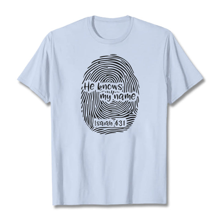 Christianartworkshop He Knows My Name Fingerprint Bible Verse Unisex T-shirt - Light Blue - 2XL - image 20