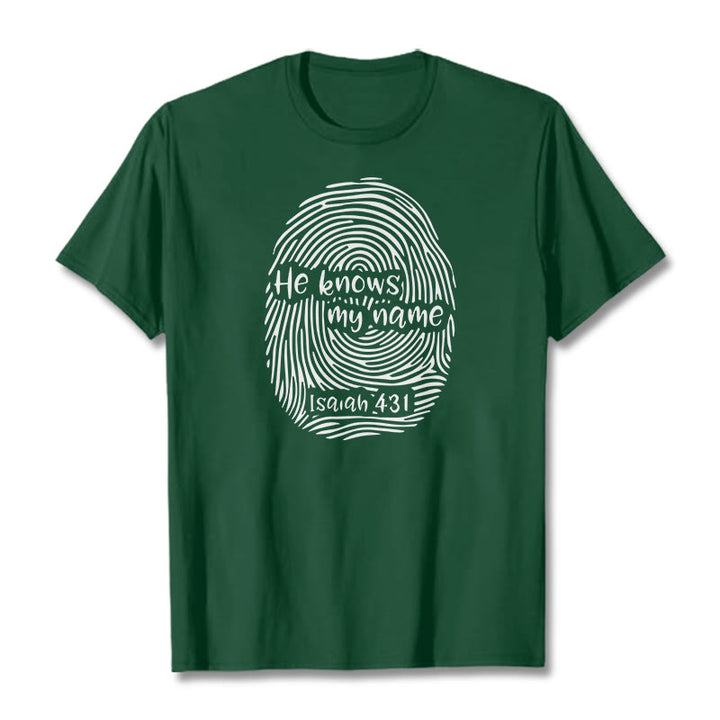 Christianartworkshop He Knows My Name Fingerprint Bible Verse Unisex T-shirt - Dark Green - 2XL - image 9