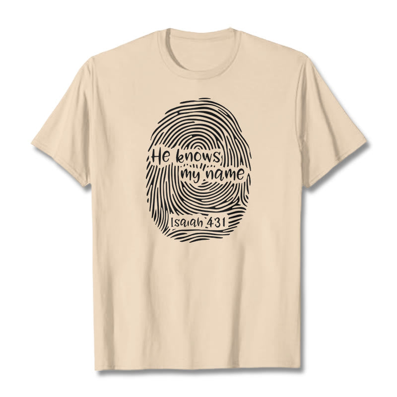 Christianartworkshop He Knows My Name Fingerprint Bible Verse Unisex T-shirt - Beige - 2XL - image 11
