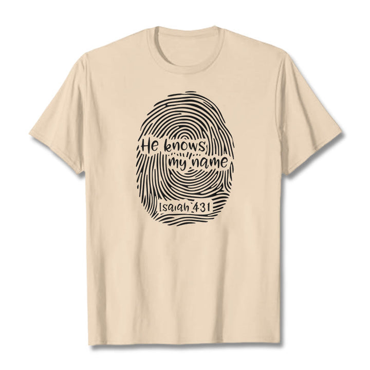 Christianartworkshop He Knows My Name Fingerprint Bible Verse Unisex T-shirt - Beige - 2XL - image 11