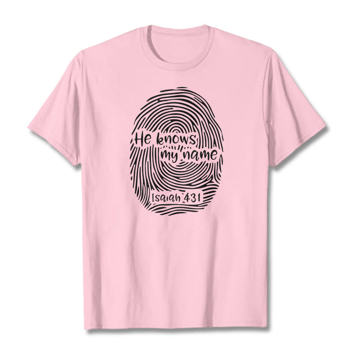 Christianartworkshop He Knows My Name Fingerprint Bible Verse Unisex T-shirt - Light Pink - 2XL - image 17
