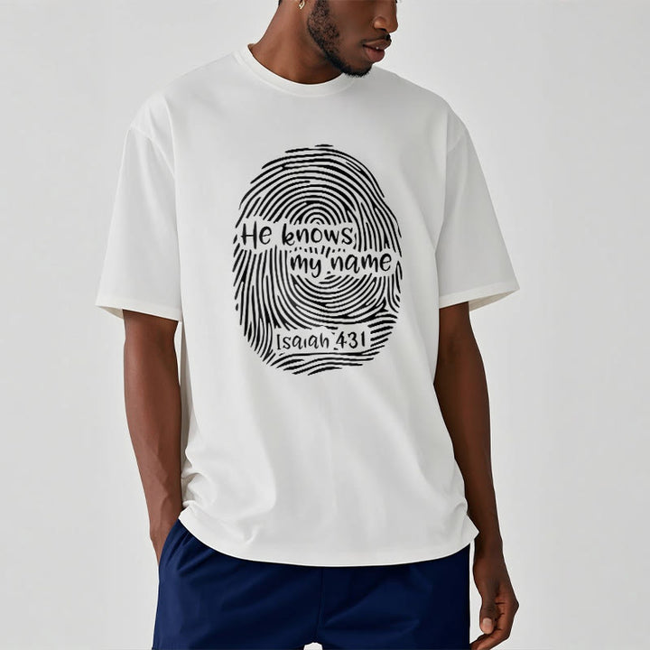 Christianartworkshop He Knows My Name Fingerprint Bible Verse Unisex T-shirt - image 6