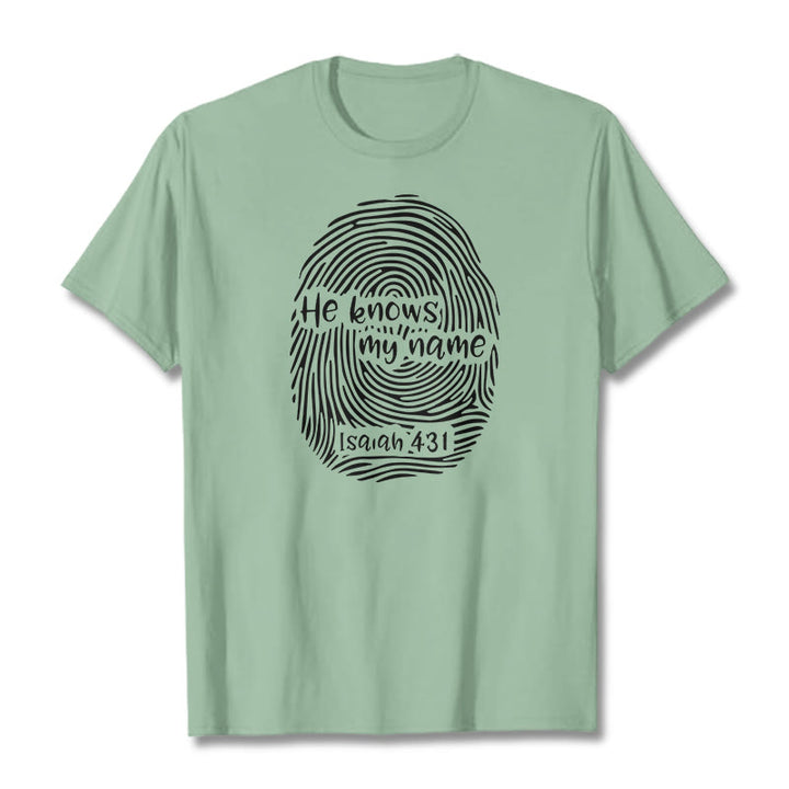 Christianartworkshop He Knows My Name Fingerprint Bible Verse Unisex T-shirt - Light Green - 2XL - image 15
