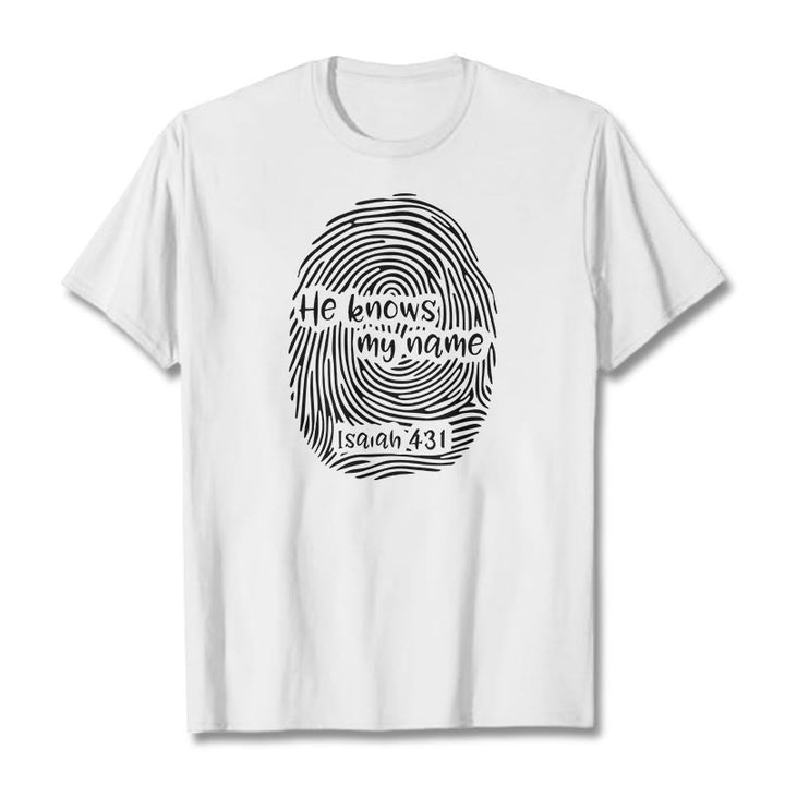 Christianartworkshop He Knows My Name Fingerprint Bible Verse Unisex T-shirt - White - 2XL - image 5
