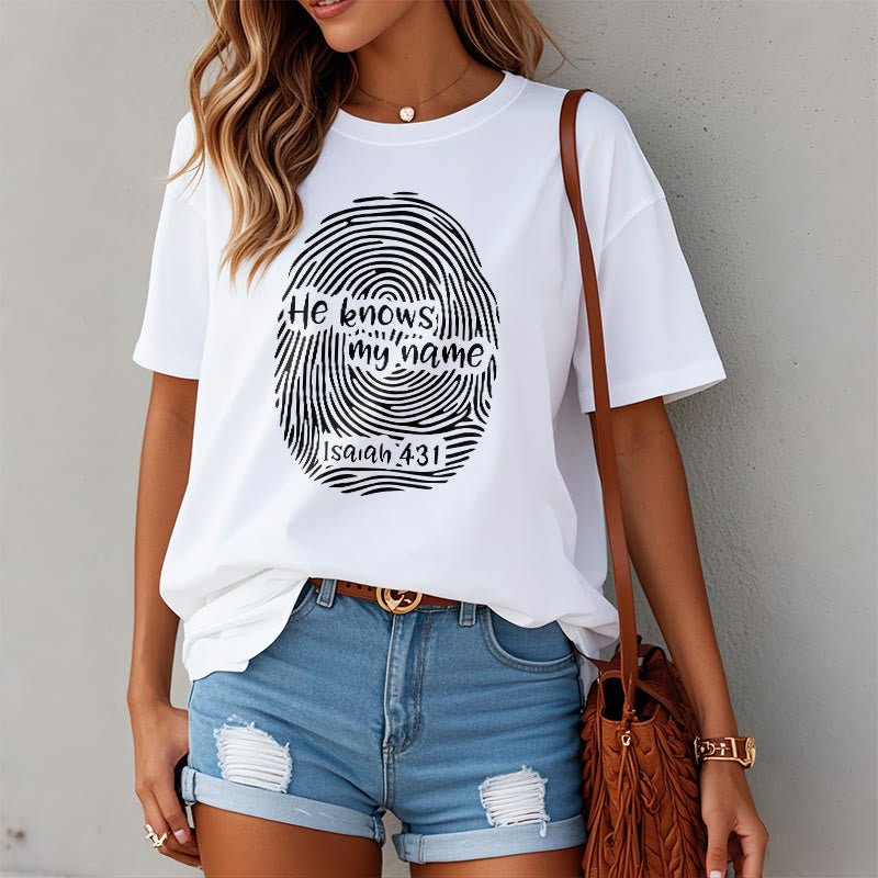 Christianartworkshop He Knows My Name Fingerprint Bible Verse Unisex T-shirt - image 7
