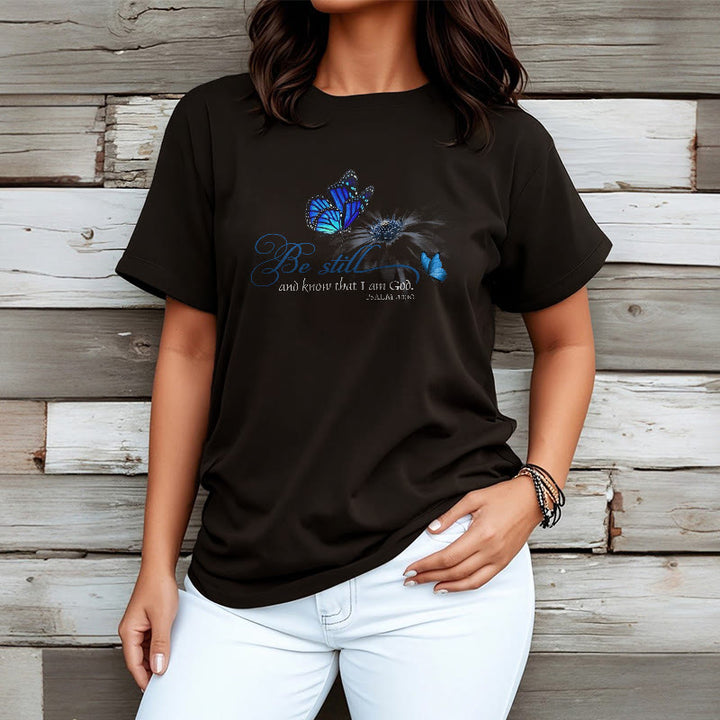 Christianartworkshop Be Still and Know God Bible Verse with Butterfly Unisex T-shirt - image 4