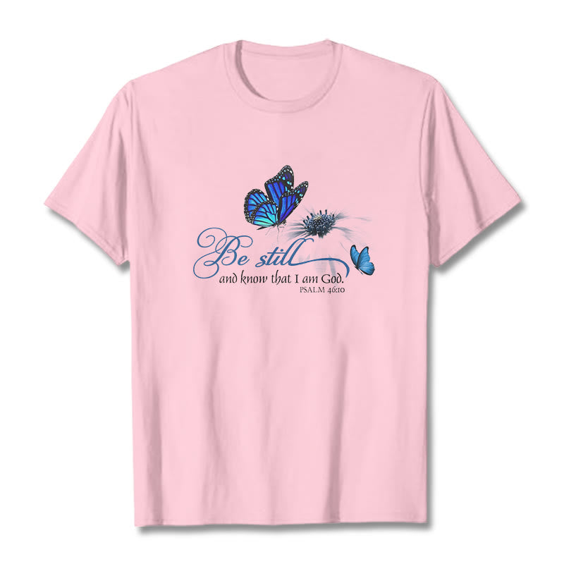 Christianartworkshop Be Still and Know God Bible Verse with Butterfly Unisex T-shirt - Light Pink - 2XL - image 16