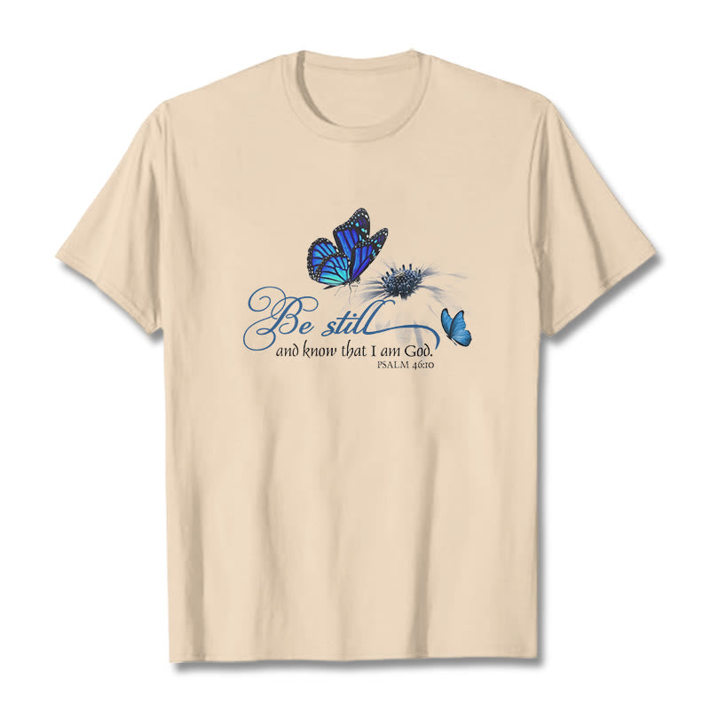 Christianartworkshop Be Still and Know God Bible Verse with Butterfly Unisex T-shirt - Beige - 2XL - image 11