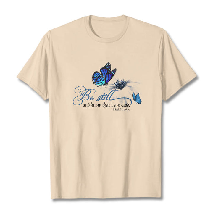 Christianartworkshop Be Still and Know God Bible Verse with Butterfly Unisex T-shirt - Beige - 2XL - image 11