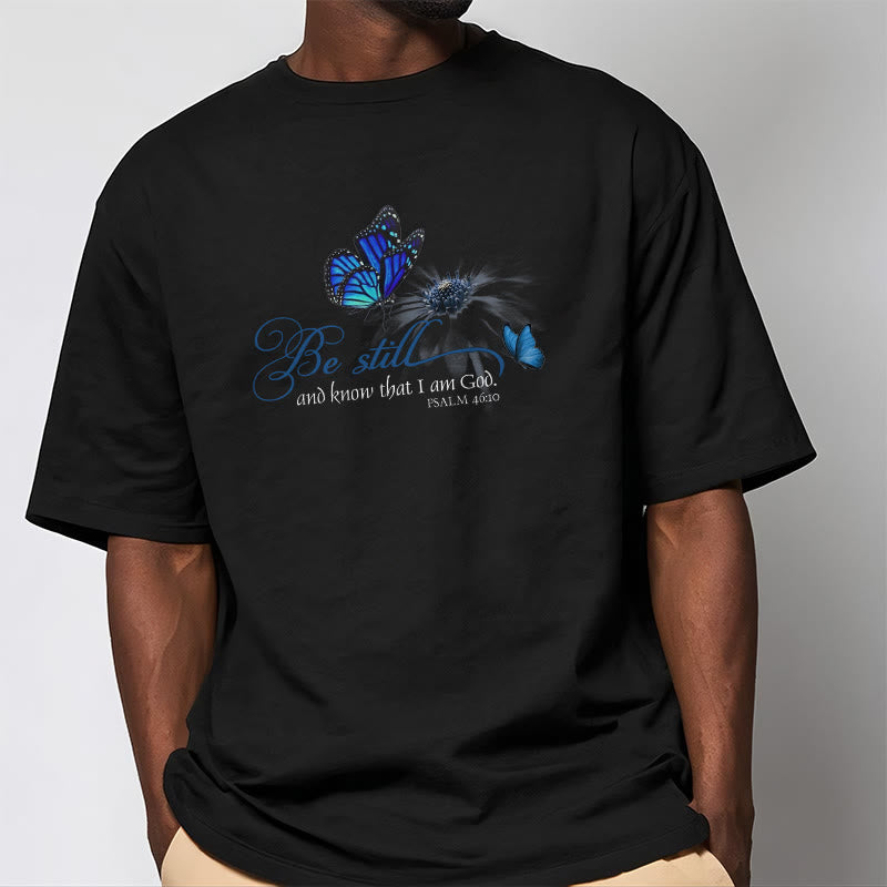 Christianartworkshop Be Still and Know God Bible Verse with Butterfly Unisex T-shirt - image 2