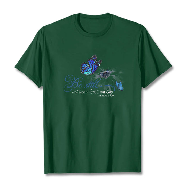 Christianartworkshop Be Still and Know God Bible Verse with Butterfly Unisex T-shirt - Dark Green - 2XL - image 8