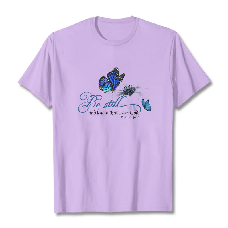 Christianartworkshop Be Still and Know God Bible Verse with Butterfly Unisex T-shirt - Light Purple - 2XL - image 12