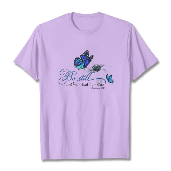 Christianartworkshop Be Still and Know God Bible Verse with Butterfly Unisex T-shirt - Light Purple - 2XL - image 12