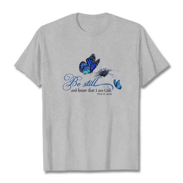 Christianartworkshop Be Still and Know God Bible Verse with Butterfly Unisex T-shirt - Grey - 2XL - image 18