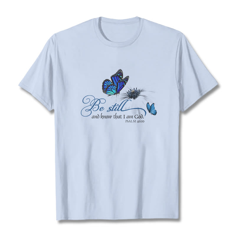 Christianartworkshop Be Still and Know God Bible Verse with Butterfly Unisex T-shirt - Light Blue - 2XL - image 19