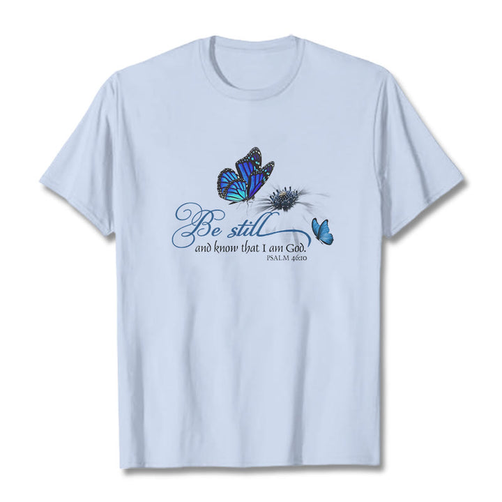 Christianartworkshop Be Still and Know God Bible Verse with Butterfly Unisex T-shirt - Light Blue - 2XL - image 19