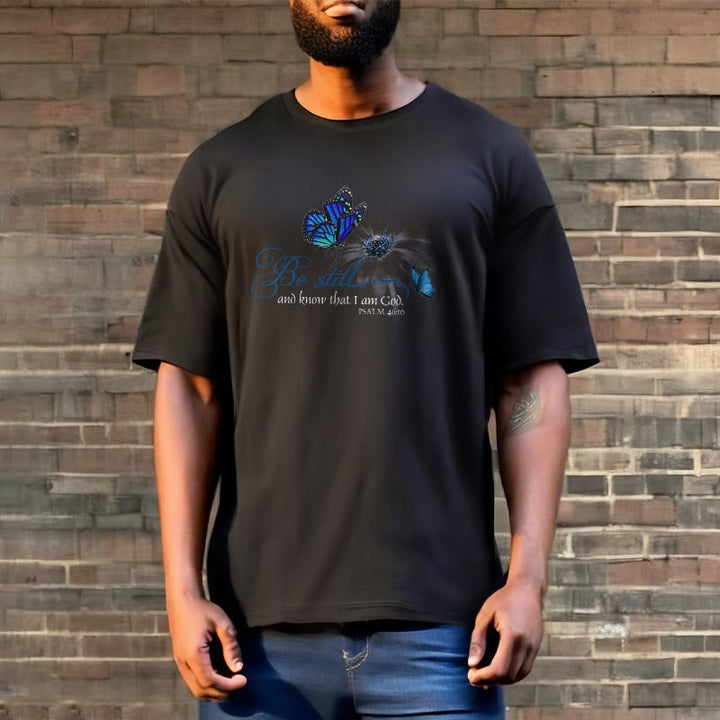 Christianartworkshop Be Still and Know God Bible Verse with Butterfly Unisex T-shirt - image 2
