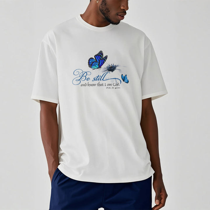 Christianartworkshop Be Still and Know God Bible Verse with Butterfly Unisex T-shirt - image 7