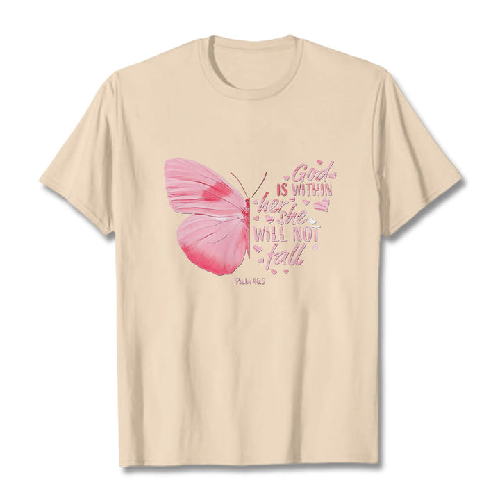 Christianartworkshop God Is Within Her She Will Not Fall with Butterfly Unisex T-shirt - Beige - 2XL - image 11