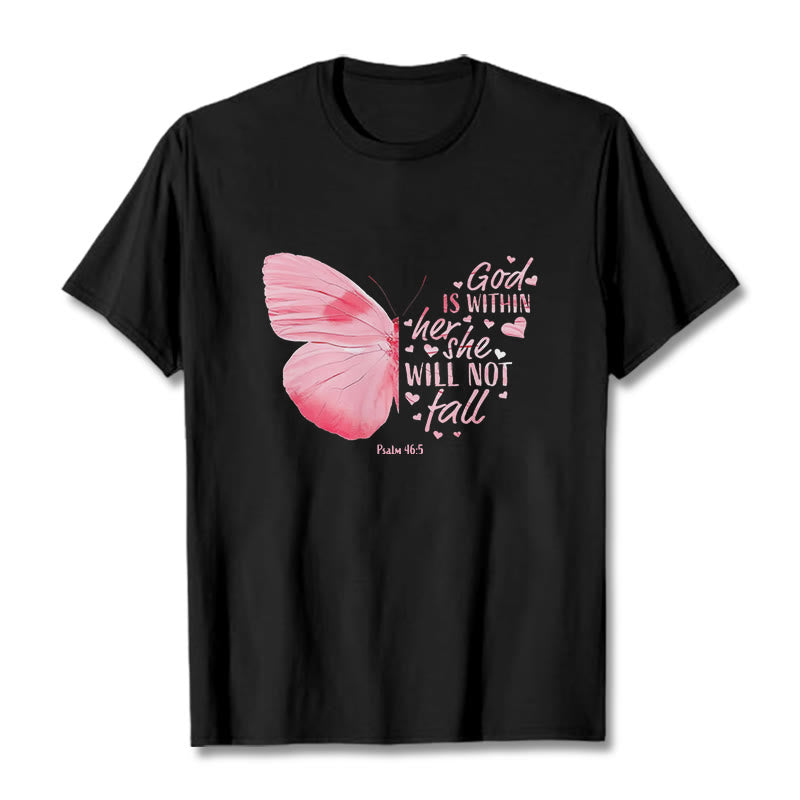 Christianartworkshop God Is Within Her She Will Not Fall with Butterfly Unisex T-shirt - Black - 2XL - image 3