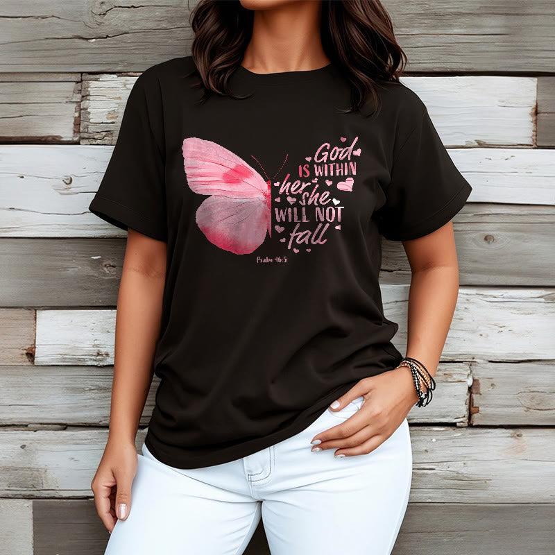 Christianartworkshop God Is Within Her She Will Not Fall with Butterfly Unisex T-shirt - image 4