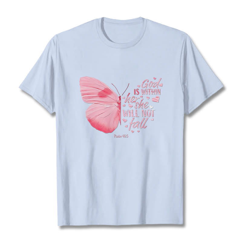 Christianartworkshop God Is Within Her She Will Not Fall with Butterfly Unisex T-shirt - Light Blue - 2XL - image 10