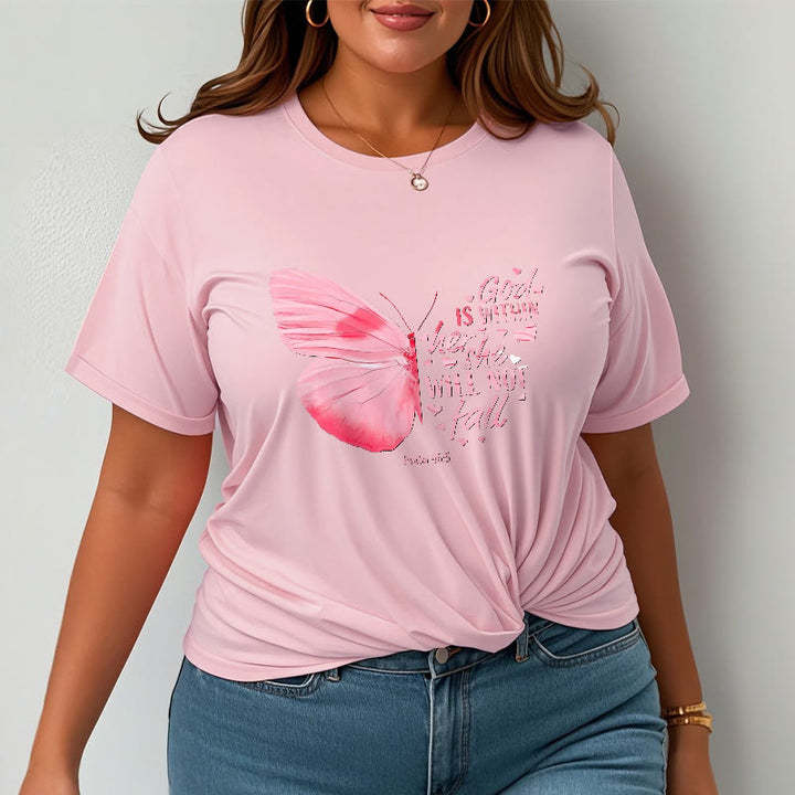 Christianartworkshop God Is Within Her She Will Not Fall with Butterfly Unisex T-shirt - image 7