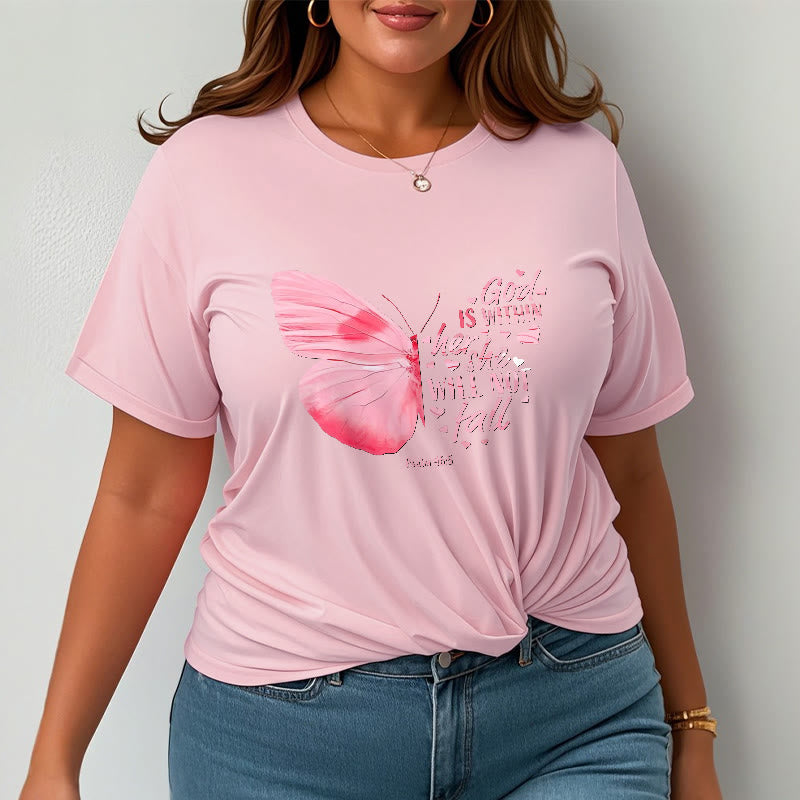Christianartworkshop God Is Within Her She Will Not Fall with Butterfly Unisex T-shirt - image 6