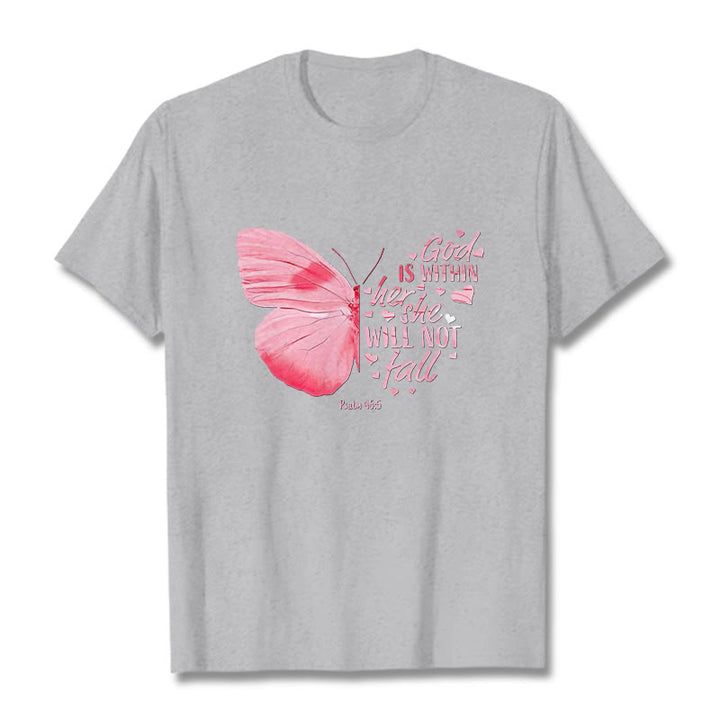Christianartworkshop God Is Within Her She Will Not Fall with Butterfly Unisex T-shirt - Grey - 2XL - image 9