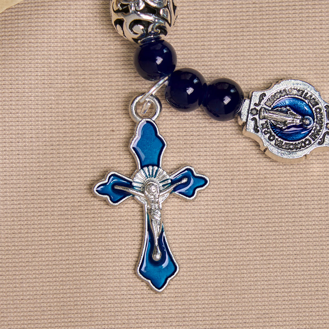 Christianartworkshop Elegant Deep Blue Beaded Bracelets with Crucifix and Miraculous Medal - image 5