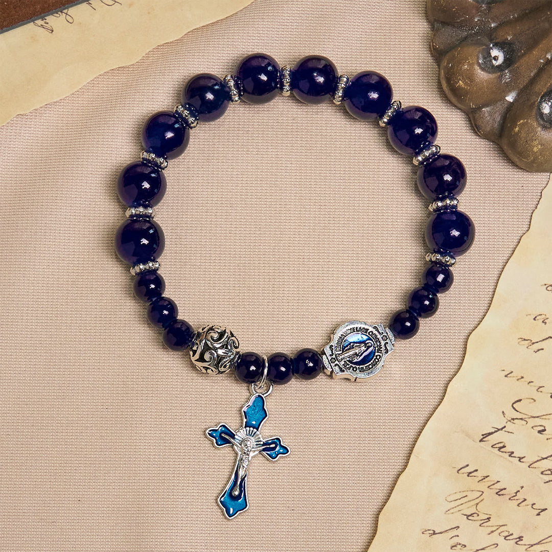 Christianartworkshop Elegant Deep Blue Beaded Bracelets with Crucifix and Miraculous Medal - image 4