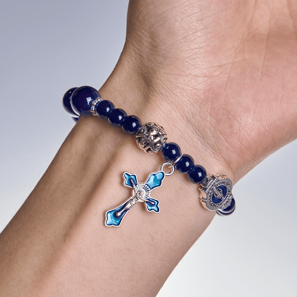 Christianartworkshop Elegant Deep Blue Beaded Bracelets with Crucifix and Miraculous Medal - image 2
