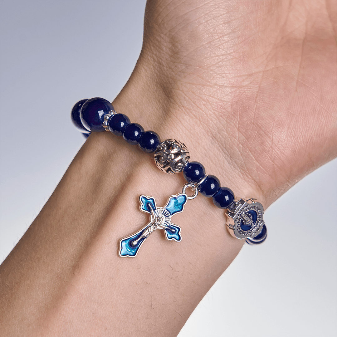 Christianartworkshop Elegant Deep Blue Beaded Bracelets with Crucifix and Miraculous Medal - image 2
