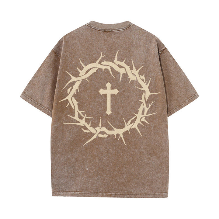 Christianartworkshop Faith Over Fear Thorn Cross Unisex Washed T-Shirt - Coffee - 5XL - image 16