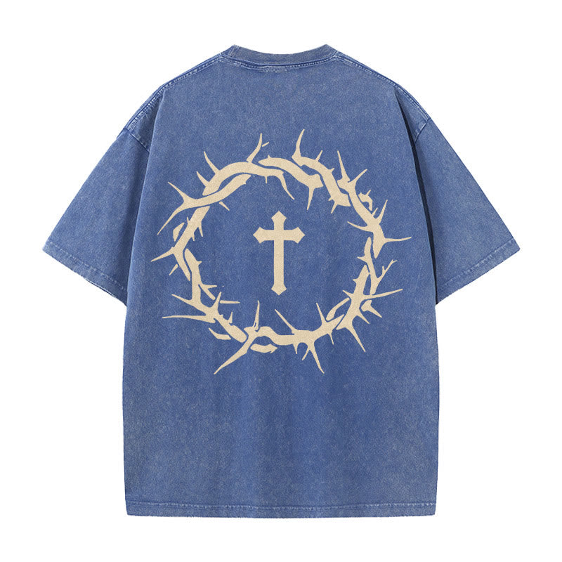 Christianartworkshop Faith Over Fear Thorn Cross Unisex Washed T-Shirt - Blue - 5XL - image 12