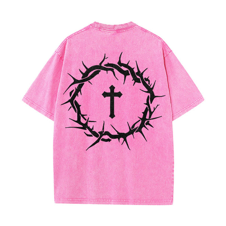 Christianartworkshop Faith Over Fear Thorn Cross Unisex Washed T-Shirt - Pink - 5XL - image 18