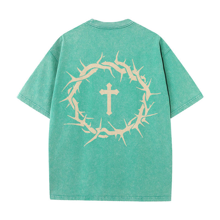 Christianartworkshop Faith Over Fear Thorn Cross Unisex Washed T-Shirt - Green - 5XL - image 18