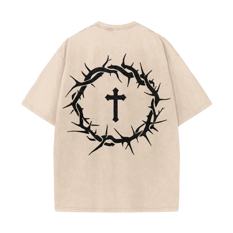 Christianartworkshop Faith Over Fear Thorn Cross Unisex Washed T-Shirt - Apricot - 5XL - image 6