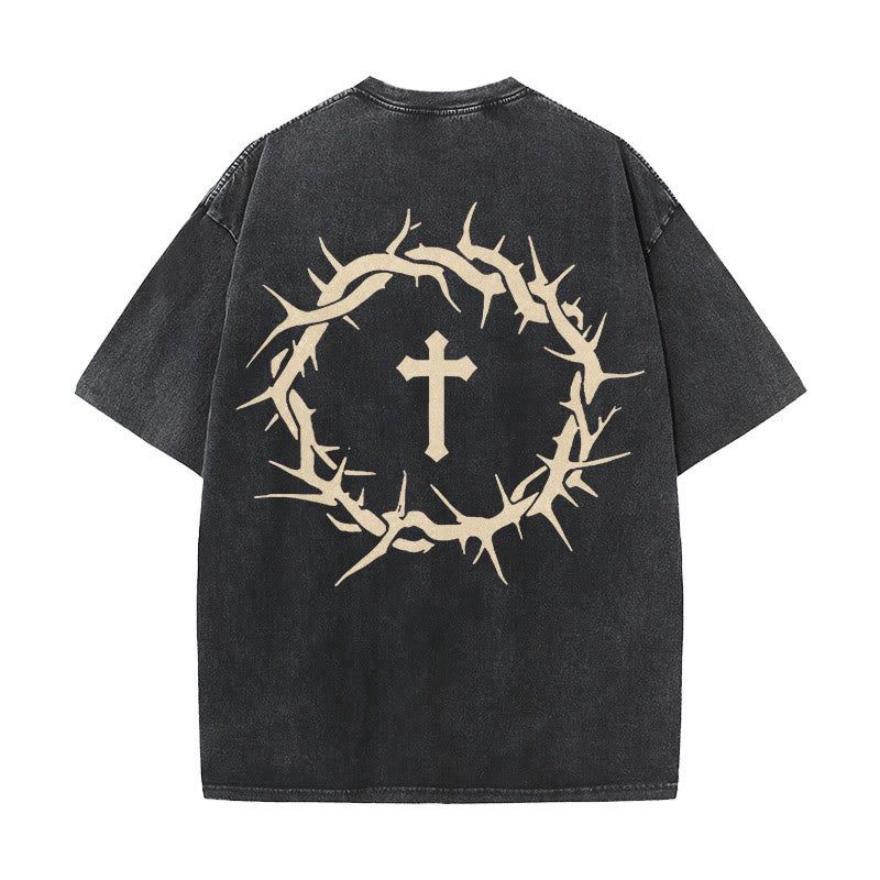 Christianartworkshop Faith Over Fear Thorn Cross Unisex Washed T-Shirt - image 3