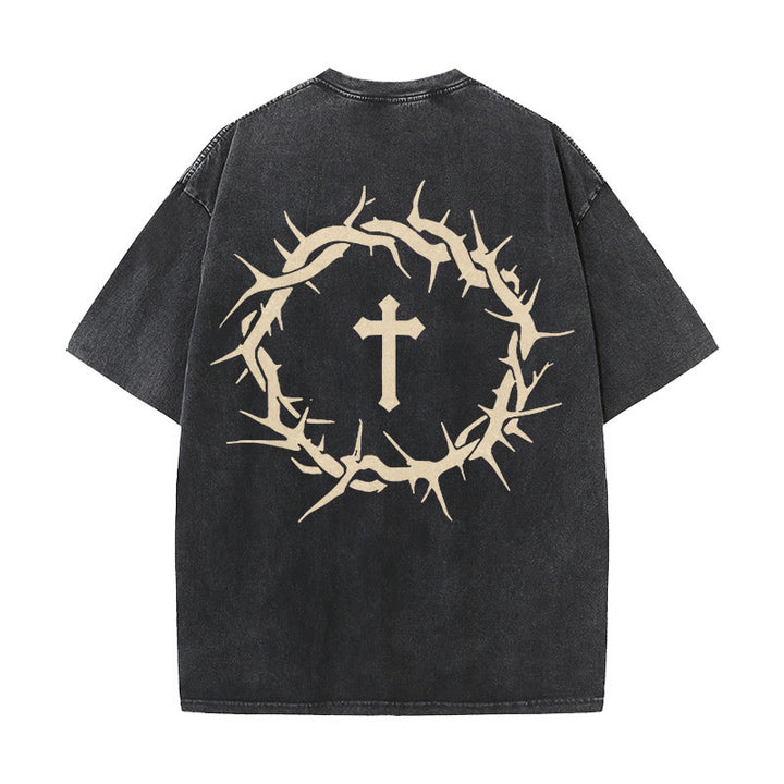 Christianartworkshop Faith Over Fear Thorn Cross Unisex Washed T-Shirt - image 3