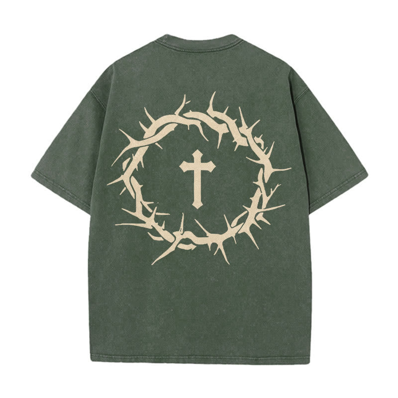 Christianartworkshop Faith Over Fear Thorn Cross Unisex Washed T-Shirt - Army Green - 5XL - image 10