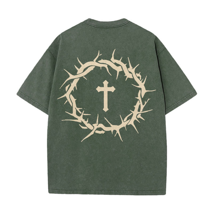 Christianartworkshop Faith Over Fear Thorn Cross Unisex Washed T-Shirt - Army Green - 5XL - image 10