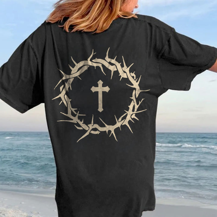 Christianartworkshop Faith Over Fear Thorn Cross Unisex Washed T-Shirt - image 6