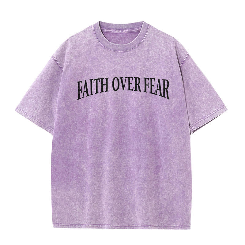 Christianartworkshop Faith Over Fear Thorn Cross Unisex Washed T-Shirt - image 15