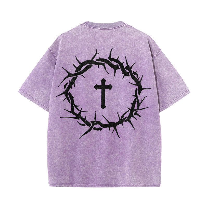 Christianartworkshop Faith Over Fear Thorn Cross Unisex Washed T-Shirt - Purple - 5XL - image 14
