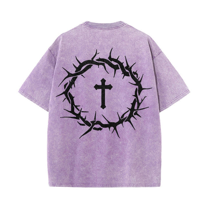 Christianartworkshop Faith Over Fear Thorn Cross Unisex Washed T-Shirt - Purple - 5XL - image 14