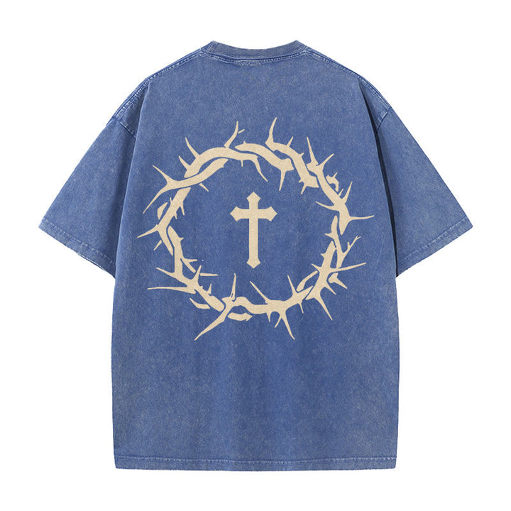Christianartworkshop Faith Over Fear Thorn Cross Unisex Washed T-Shirt - Blue - 5XL - image 10