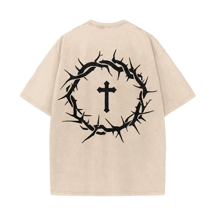 Christianartworkshop Faith Over Fear Thorn Cross Unisex Washed T-Shirt - Apricot - 5XL - image 8
